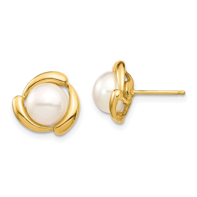14K Yellow Gold 7-8mm Yellow Button Freshwater Cultured Pearl Post Earrings