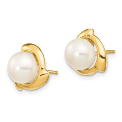 14K Yellow Gold 7-8mm Yellow Button Freshwater Cultured Pearl Post Earrings