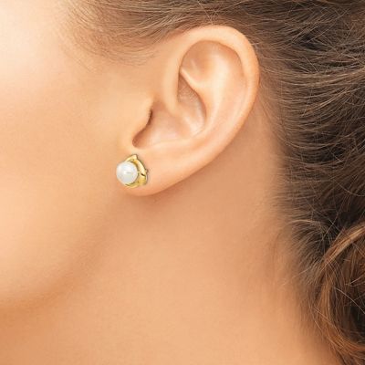 14K Yellow Gold 7-8mm Yellow Button Freshwater Cultured Pearl Post Earrings