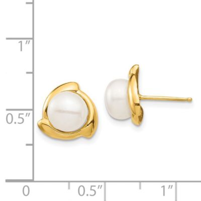 14K Yellow Gold 7-8mm Yellow Button Freshwater Cultured Pearl Post Earrings