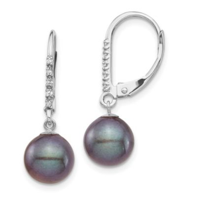 Belk & Co 0.05 ct. t.w. Diamond and 8-9mm Round Freshwater Cultured Pearl Leverback Earrings in 14K White Gold
