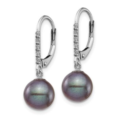 0.05 ct. t.w. Diamond and 8-9mm White Round Freshwater Cultured Pearl Leverback Earrings in 14K Gold