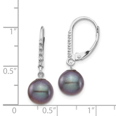 0.05 ct. t.w. Diamond and 8-9mm White Round Freshwater Cultured Pearl Leverback Earrings in 14K Gold