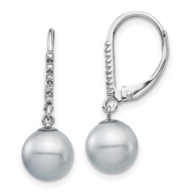 Belk & Co 0.05 ct. t.w. Diamond and 8-9mm Black Freshwater Cultured Pearl Leverback Earrings in 14K White Gold