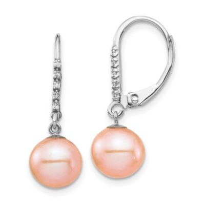 0.05 ct. t.w. Diamond and 8-9mm Freshwater Cultured Pearl Leverback Earrings in 14K White Gold