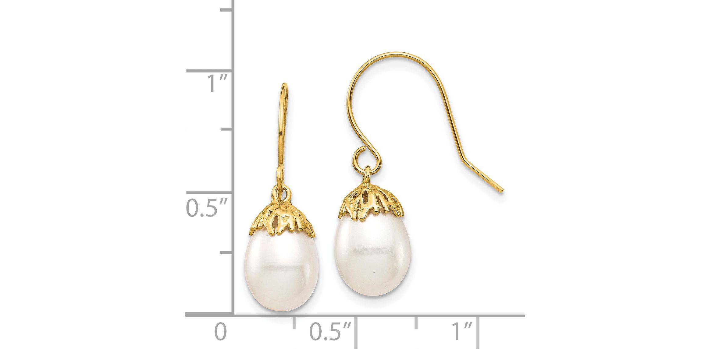 14K Yellow Gold 7-8mm White Rice Freshwater Cultured Pearl Dangle Earrings