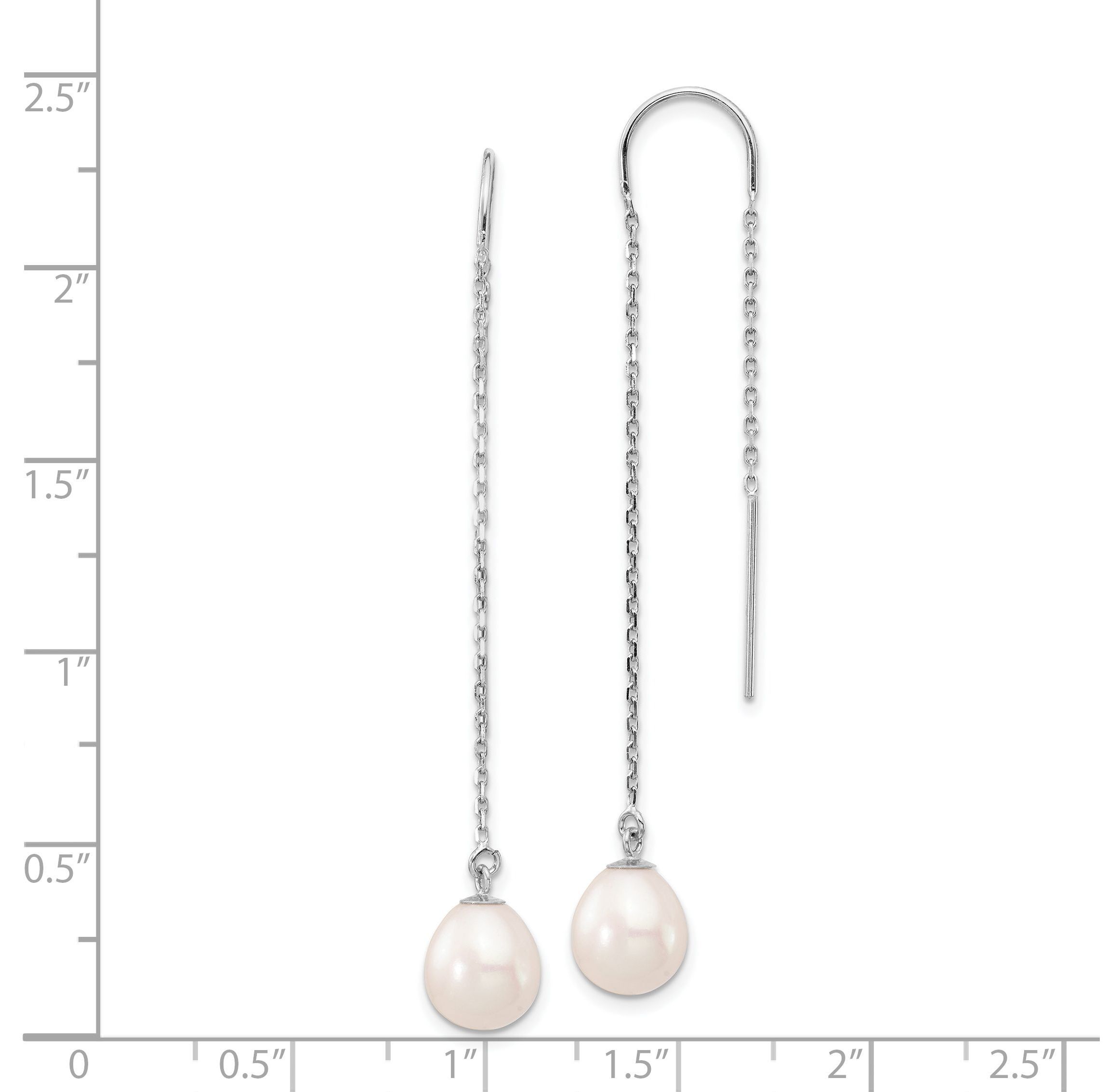 14K White Gold 7-8mm White Teardrop Freshwater Cultured Pearl Threader Earrings