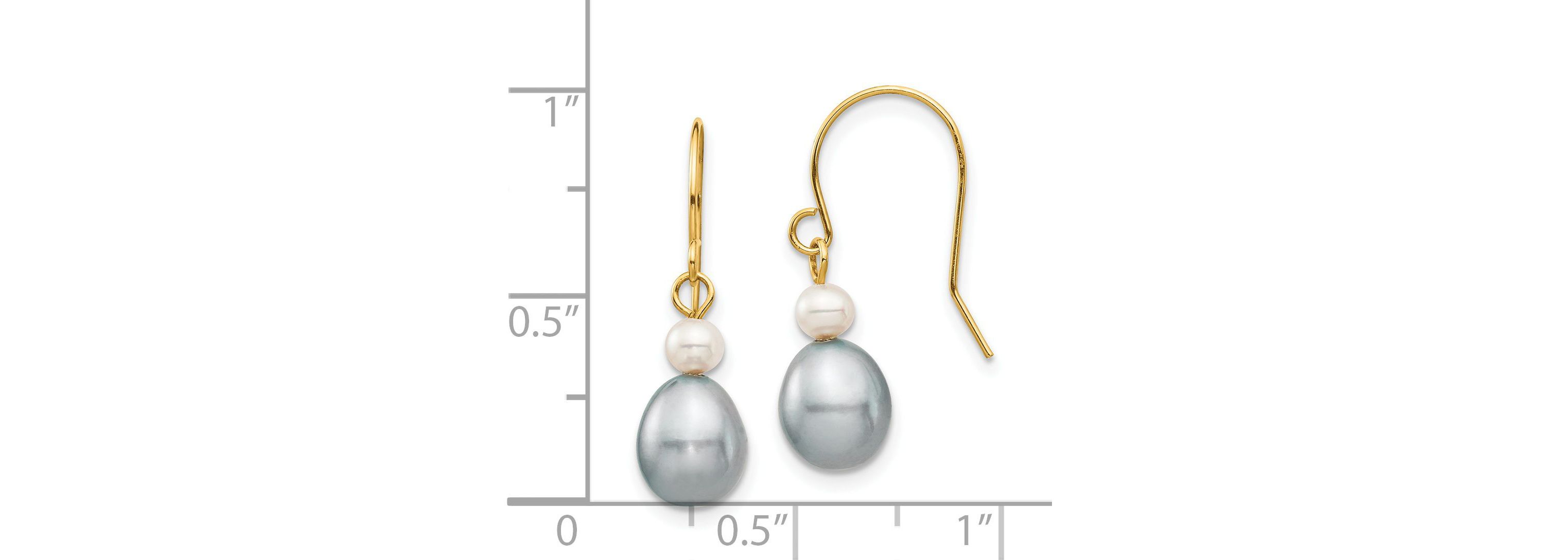 14K Yellow Gold 4-7mm White/Grey Round/Rice Freshwater Cultured Pearl Dangle Earrings