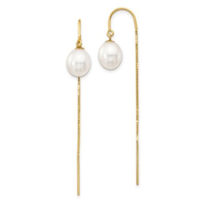 Belk & Co 14K Yellow Gold 7-8mm White Rice Freshwater Cultured Pearl Box Chain Threader Earrings