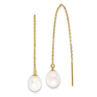 Belk & Co 14K Yellow Gold 7-8mm White Rice Freshwater Cultured Pearl Cable Chain Threader Earrings