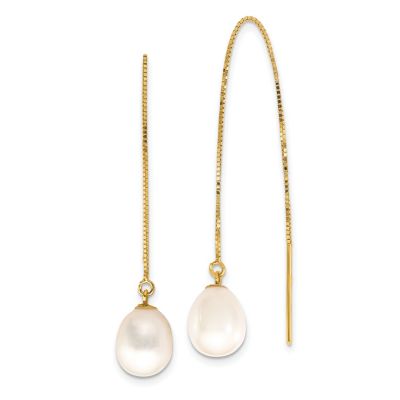 Belk & Co 14K Yellow Gold 7-8mm White Teardrop Freshwater Cultured Pearl Box Chain Threader Earrings