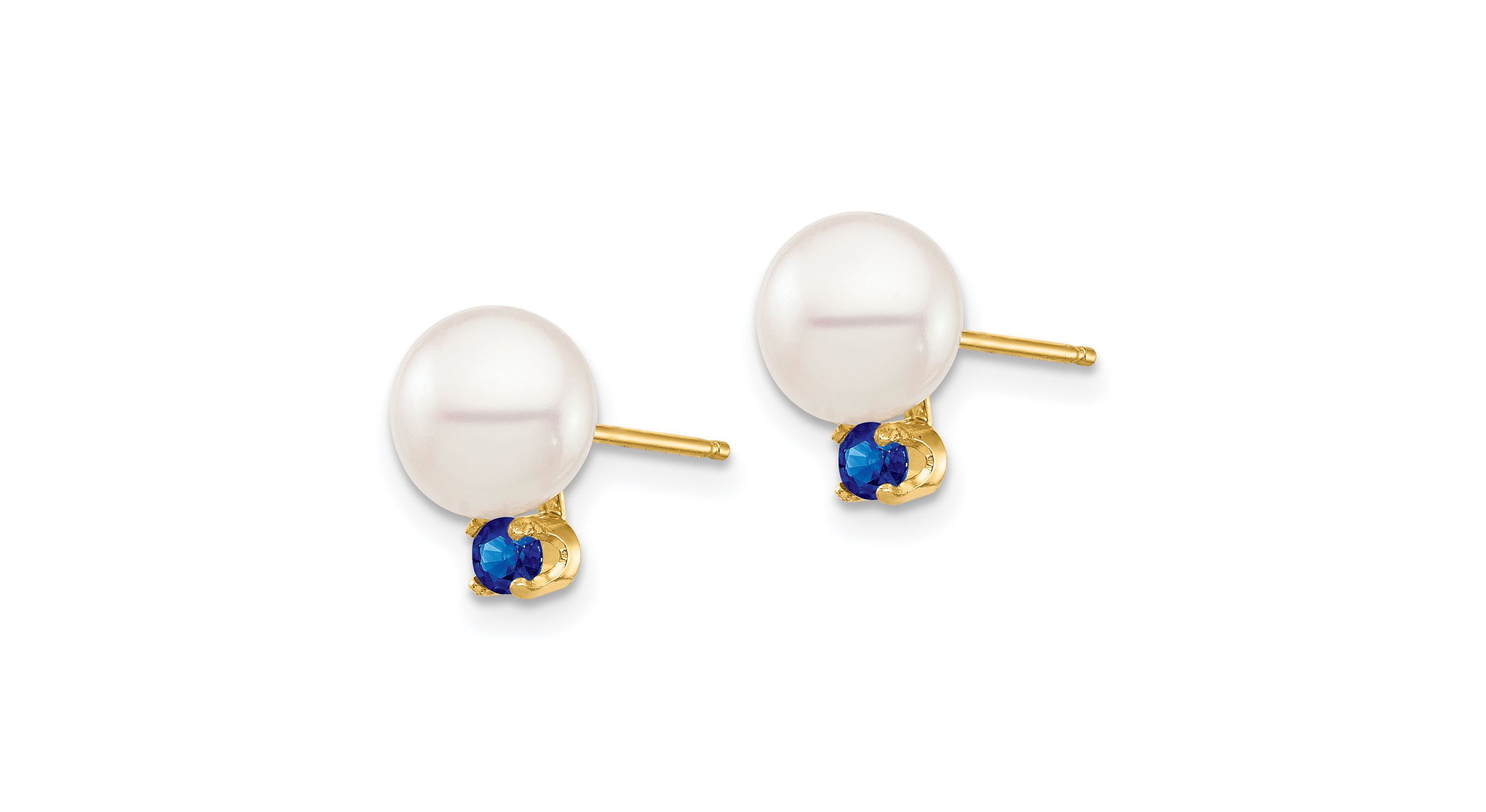 1/5 ct. t.w. Sapphire and 7-7.5mm White Round Freshwater Cultured Pearl Post Earrings in 14K Yellow Gold