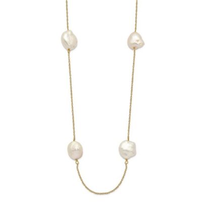 Belk & Co 14K Yellow Gold 10-11mm White Keshi Freshwater Cultured Pearl 7-station Necklace