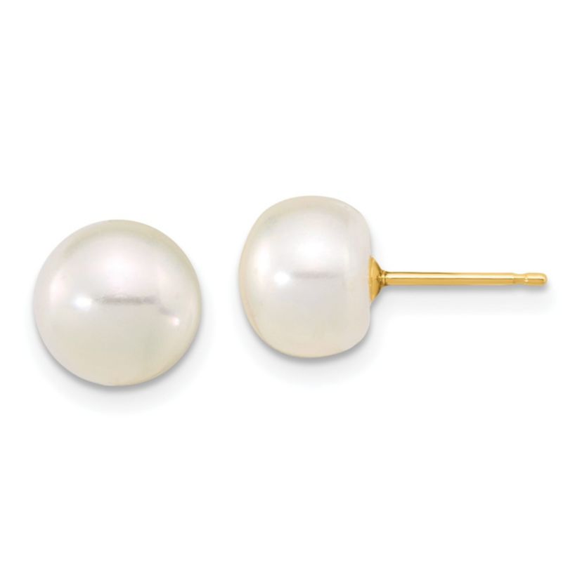 14K Yellow Gold 8-9mm Near Round Freshwater Cultured Pearl Earring with 1-inch Ext. Bracelet with 2-inch Ext. Necklace Set