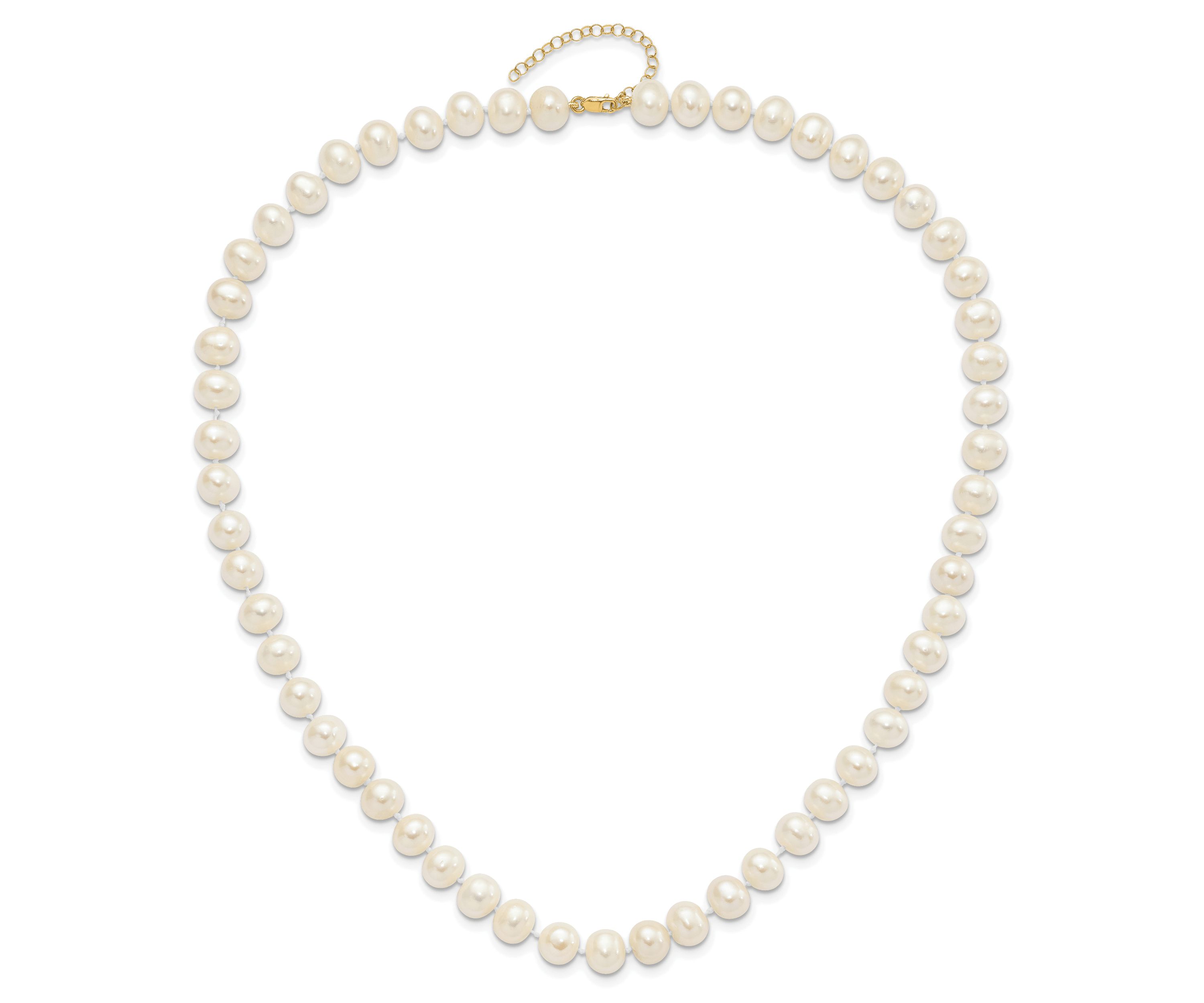 14K Yellow Gold 8-9mm Near Round Freshwater Cultured Pearl Earring with 1-inch Ext. Bracelet with 2-inch Ext. Necklace Set