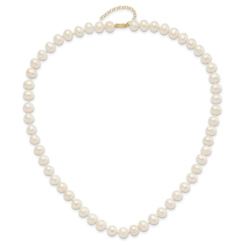 14K Yellow Gold 8-9mm Near Round Freshwater Cultured Pearl Earring with 1-inch Ext. Bracelet with 2-inch Ext. Necklace Set