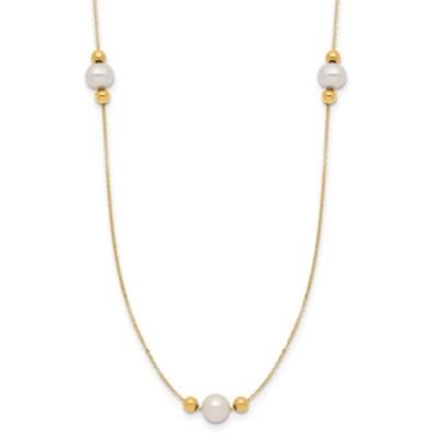 Belk & Co 14K Yellow Gold Polished Freshwater Cultured Pearl and Bead 3 Station 16-inch with 2-inch Ext. Necklace