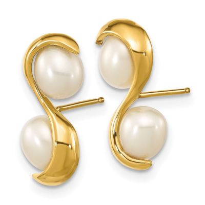 14K Yellow Gold 4-5mm Rice Freshwater Cultured Pearl Post Dangle Earrings