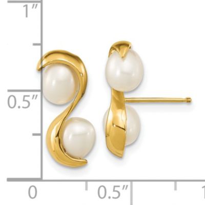 14K Yellow Gold 4-5mm Rice Freshwater Cultured Pearl Post Dangle Earrings