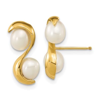 14K Yellow Gold 4-5mm Rice Freshwater Cultured Pearl Post Dangle Earrings