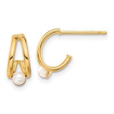 Belk & Co 14K Yellow Gold Polished Freshwater Cultured Pearl J-Hoop Earrings