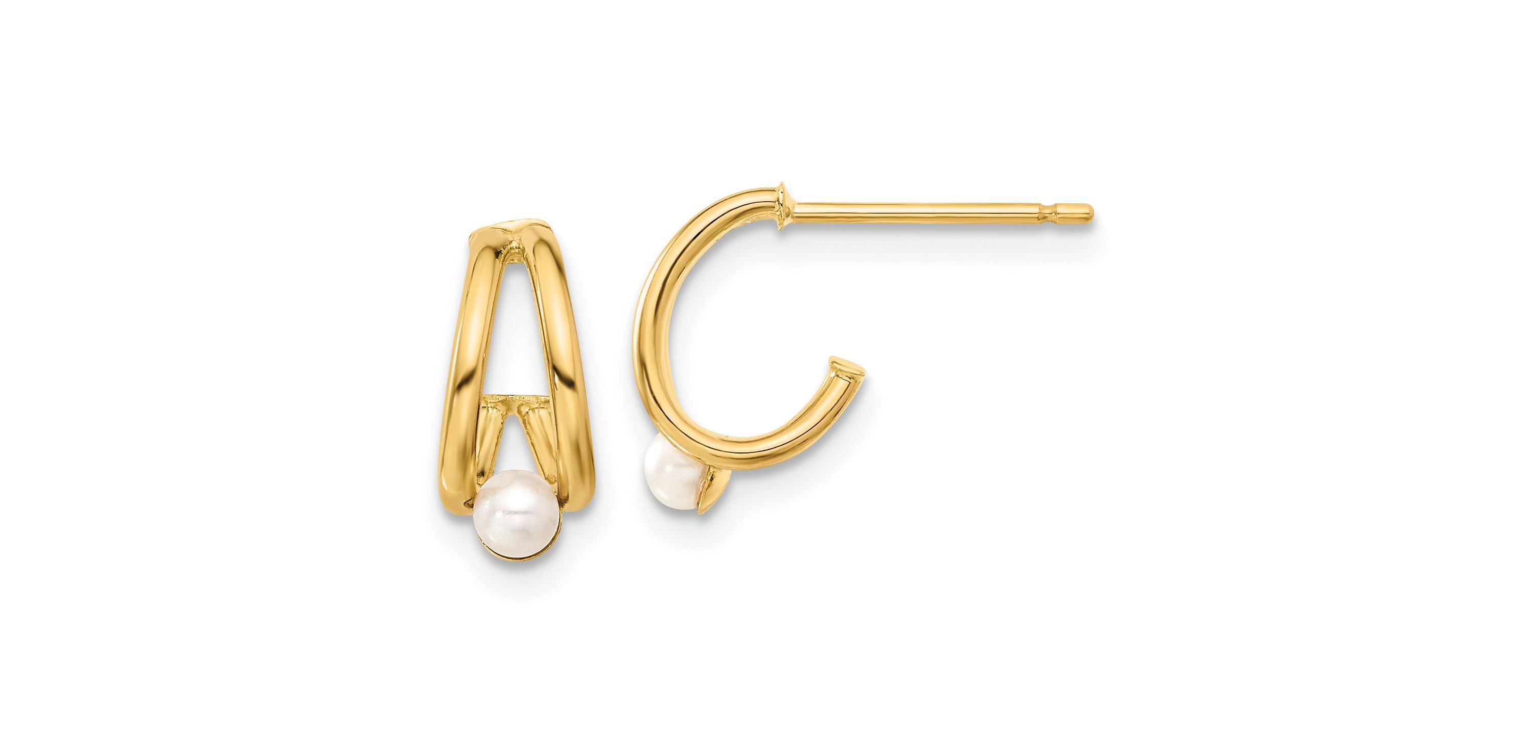 14K Yellow Gold Polished Freshwater Cultured Pearl J-Hoop Earrings