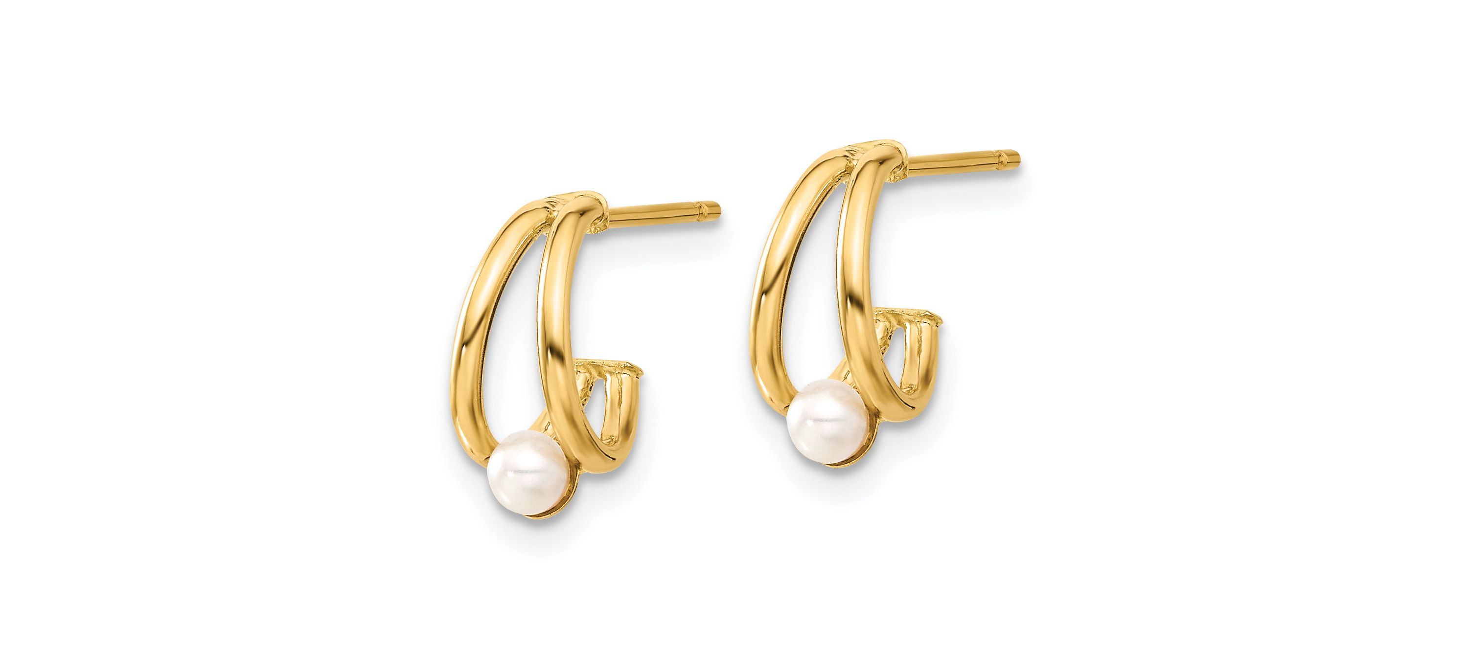 14K Yellow Gold Polished Freshwater Cultured Pearl J-Hoop Earrings