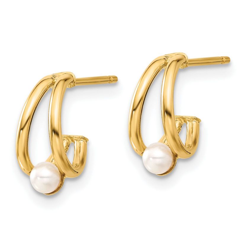 14K Yellow Gold Polished Freshwater Cultured Pearl J-Hoop Earrings