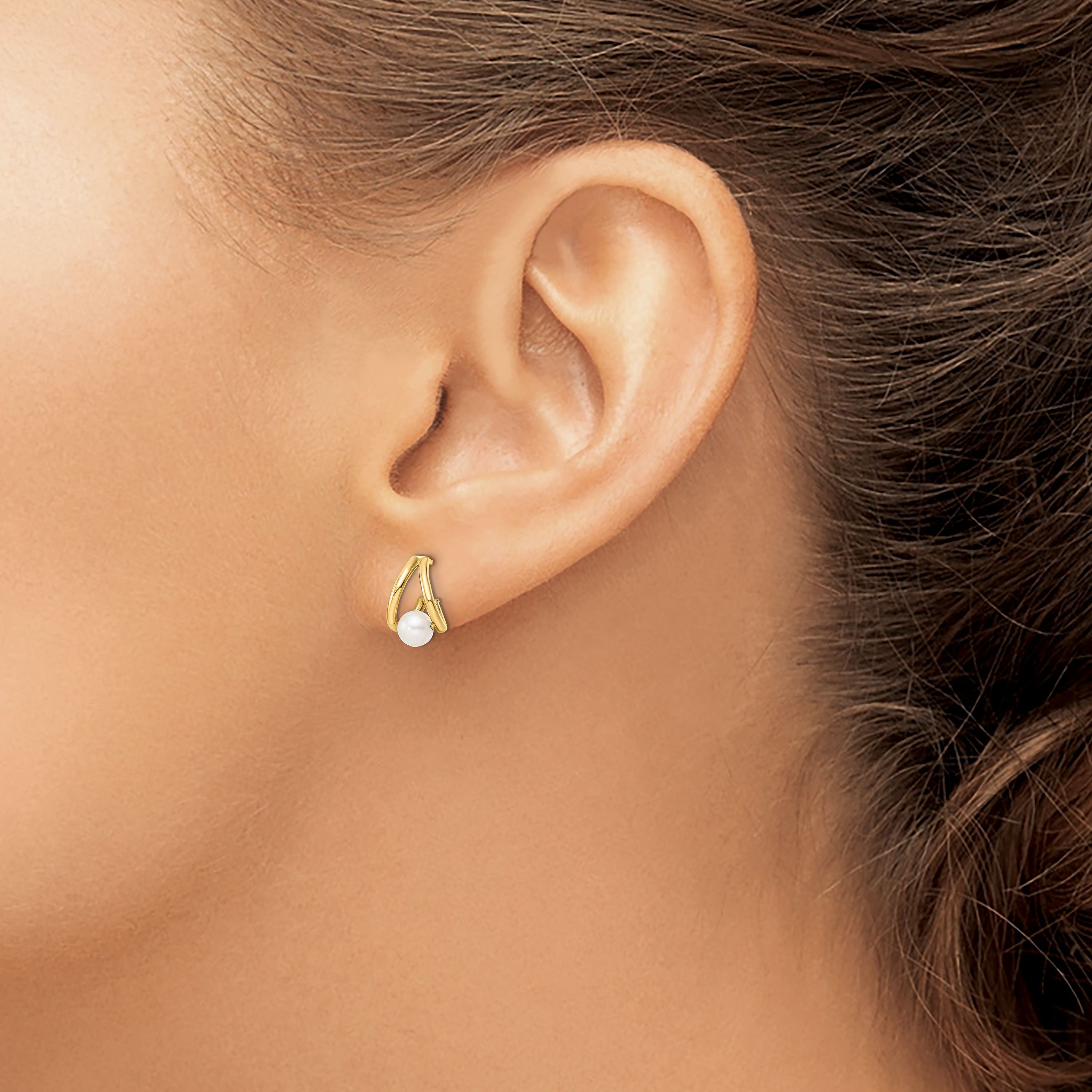 14K Yellow Gold Polished Freshwater Cultured Pearl J-Hoop Earrings