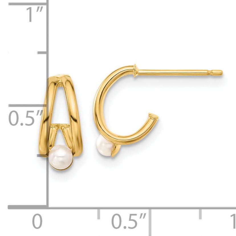 14K Yellow Gold Polished Freshwater Cultured Pearl J-Hoop Earrings