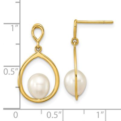14K Yellow Gold 6-7mm Teardrop White Freshwater Cultured Pearl Dangle Earrings