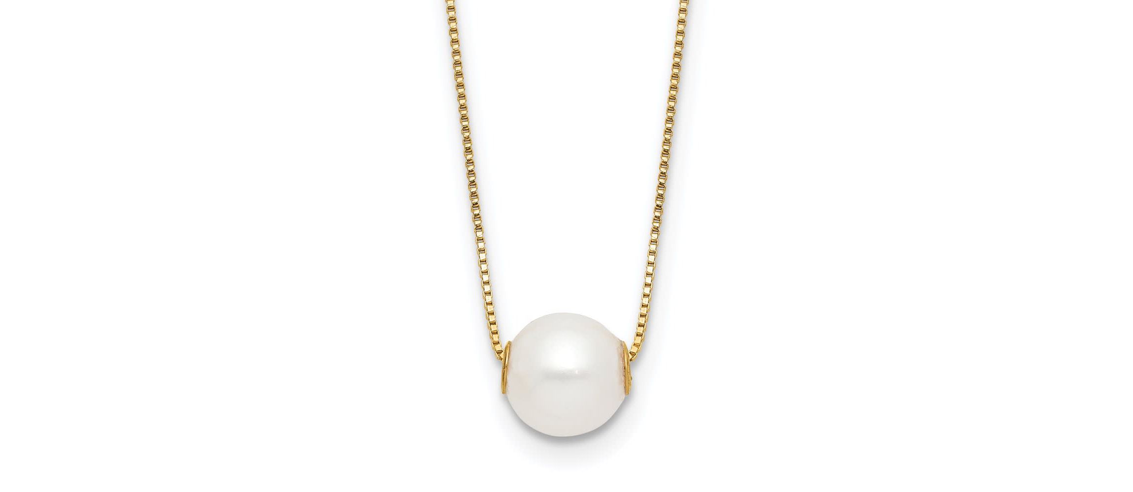 14K Yellow Gold 7-8mm Round White Freshwater Cultured Pearl 18 Inch Necklace