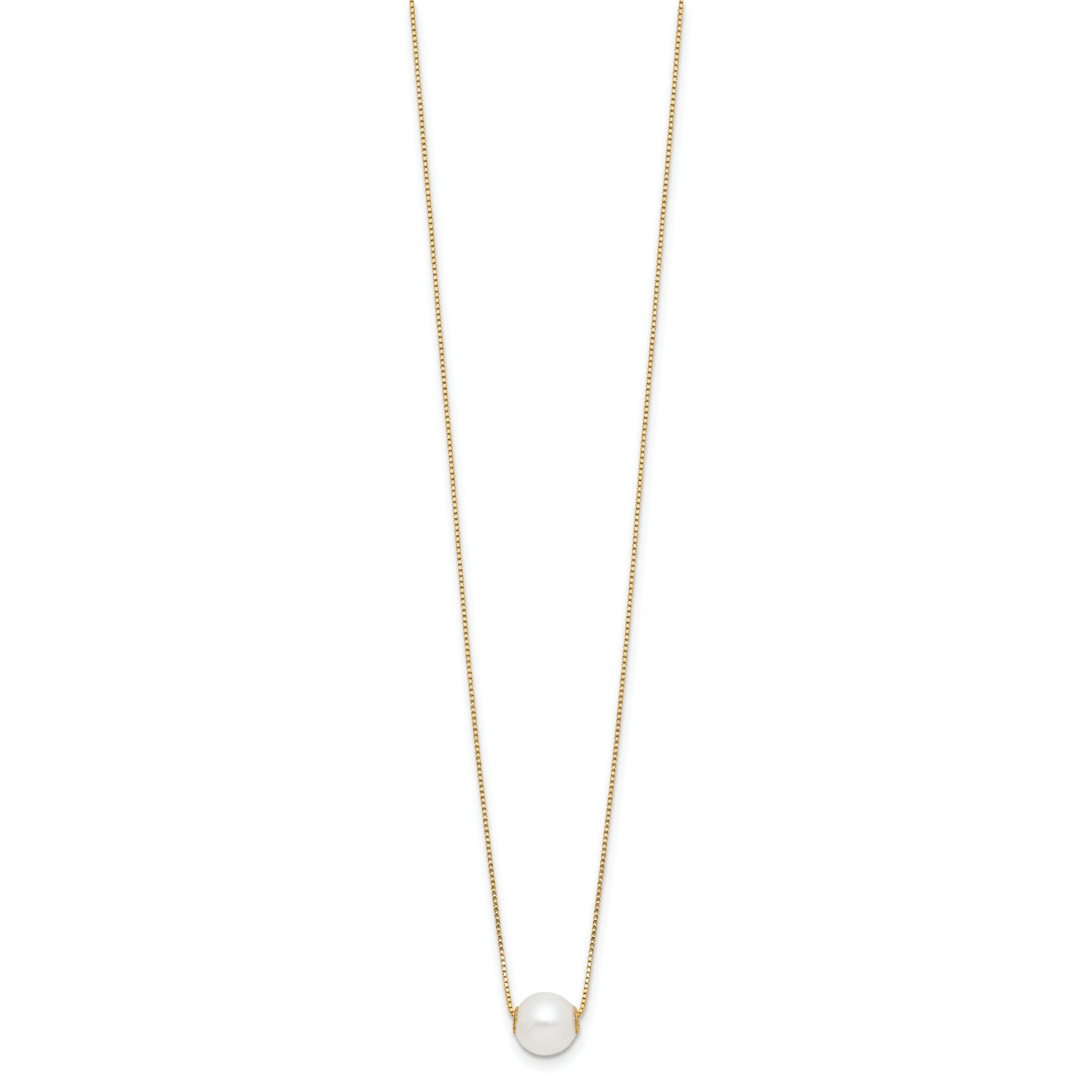 14K Yellow Gold 7-8mm Round White Freshwater Cultured Pearl 18 Inch Necklace