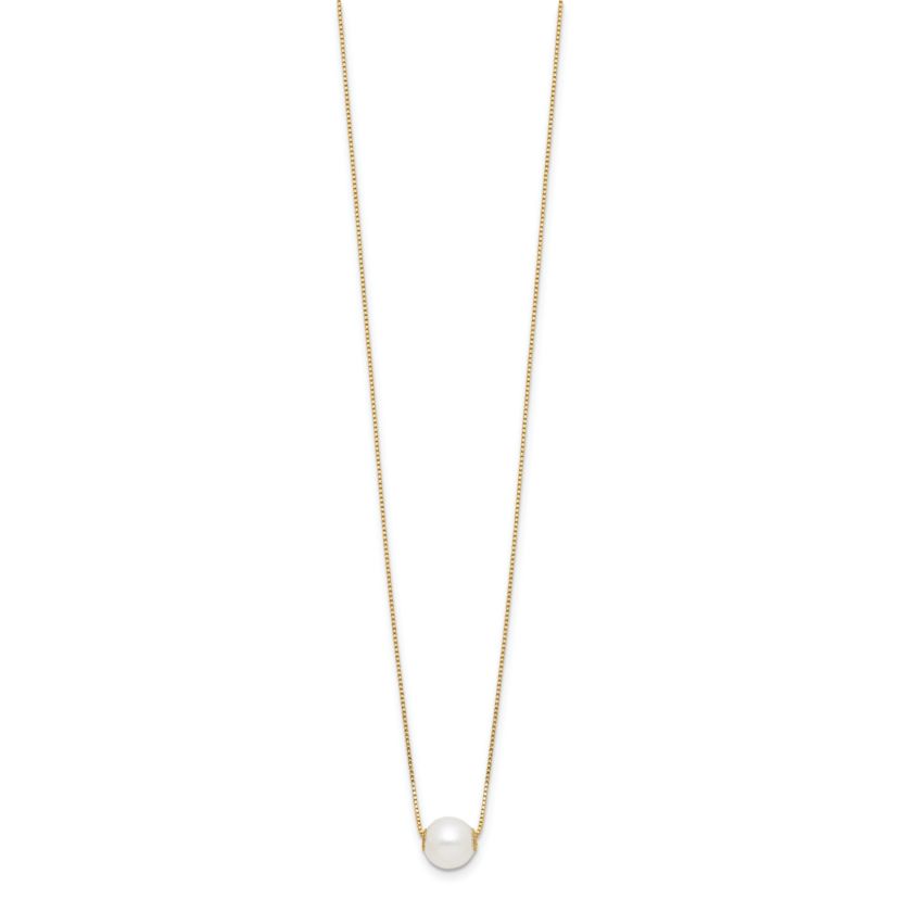 14K Yellow Gold 7-8mm Round White Freshwater Cultured Pearl 18 Inch Necklace