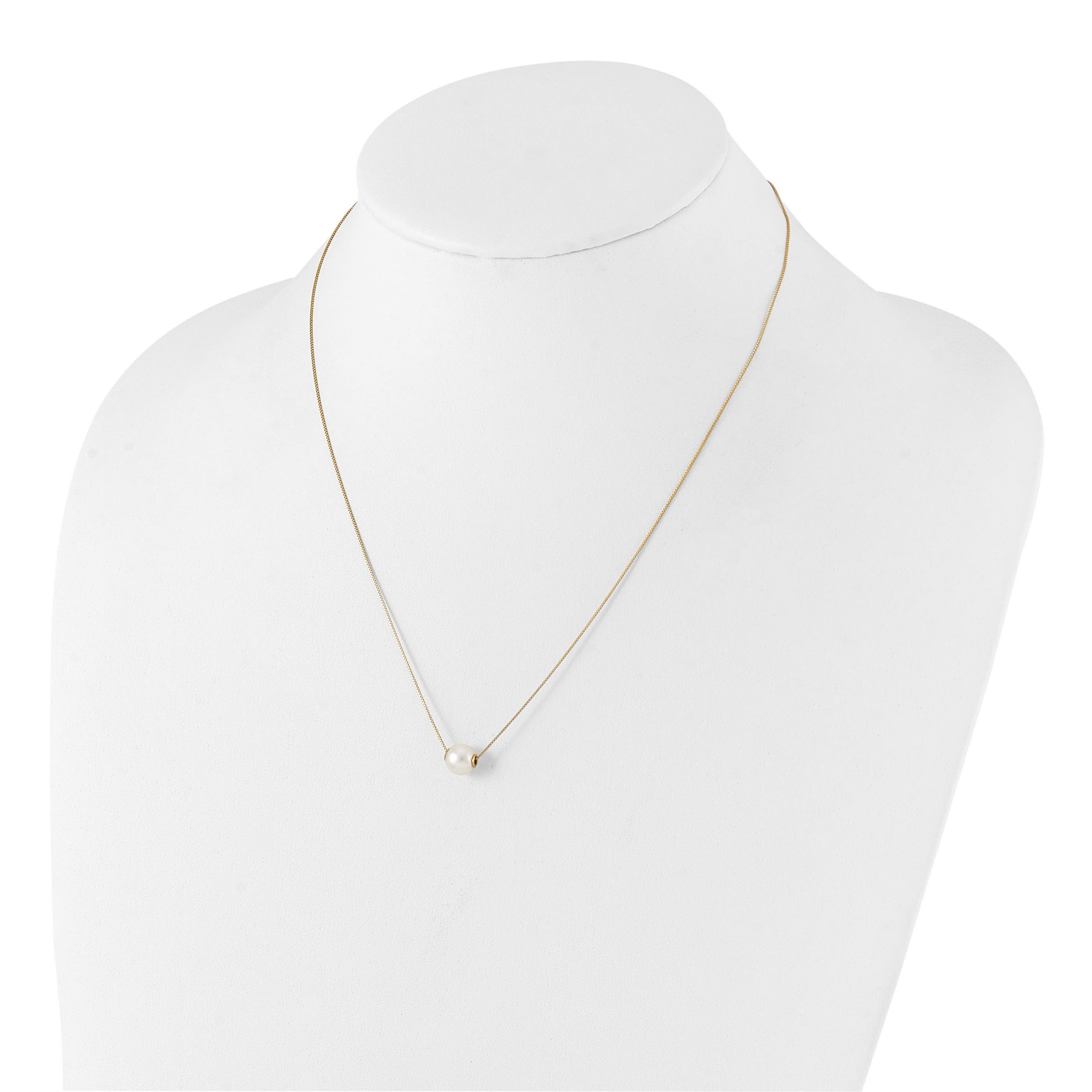14K Yellow Gold 7-8mm Round White Freshwater Cultured Pearl 18 Inch Necklace