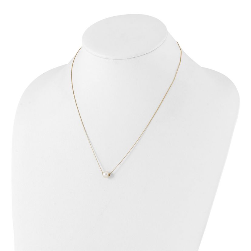 14K Yellow Gold 7-8mm Round White Freshwater Cultured Pearl 18 Inch Necklace