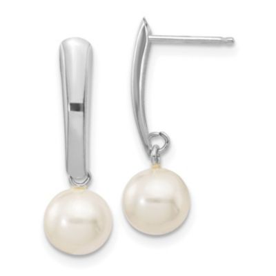 Belk & Co 14K White Gold 6-7mm Round White Freshwater Cultured Pearl Dangle Earrings