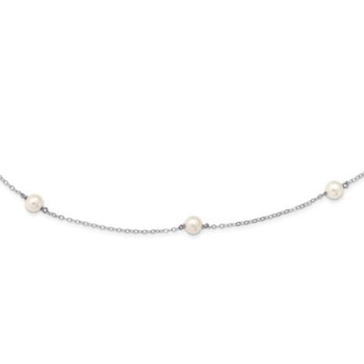 Belk & Co 14K White Gold 5-6mm Round White Freshwater Cultured Pearl 7 Station Necklace