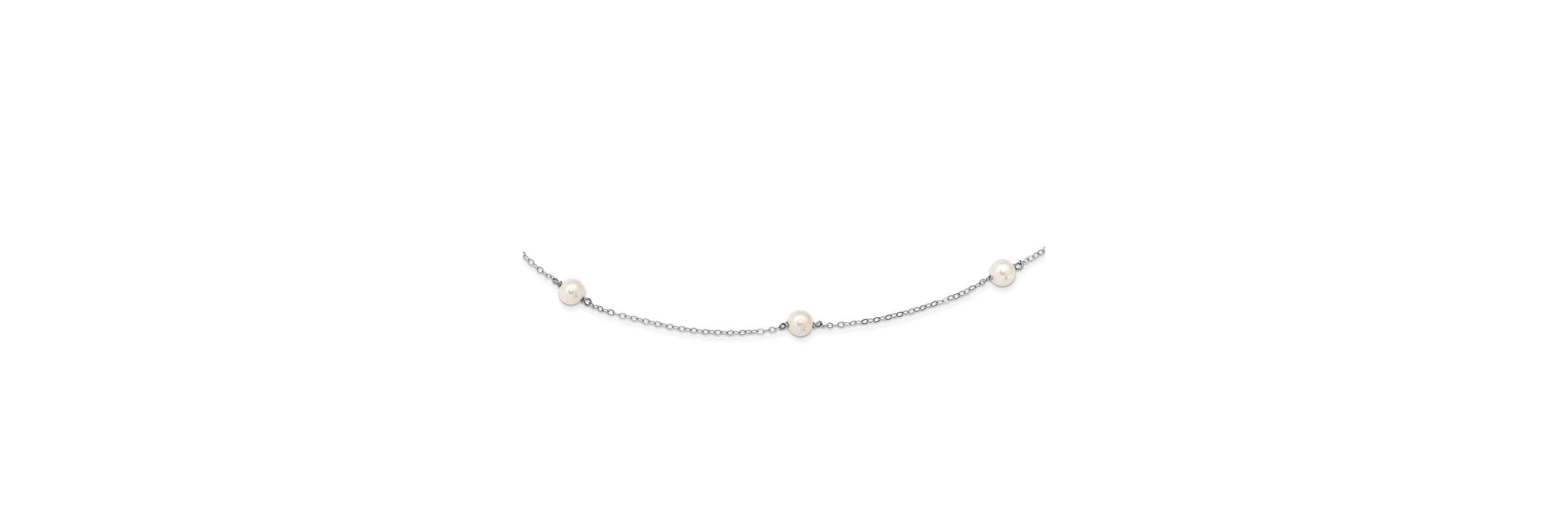 14K White Gold 5-6mm Round White Freshwater Cultured Pearl 7 Station Necklace