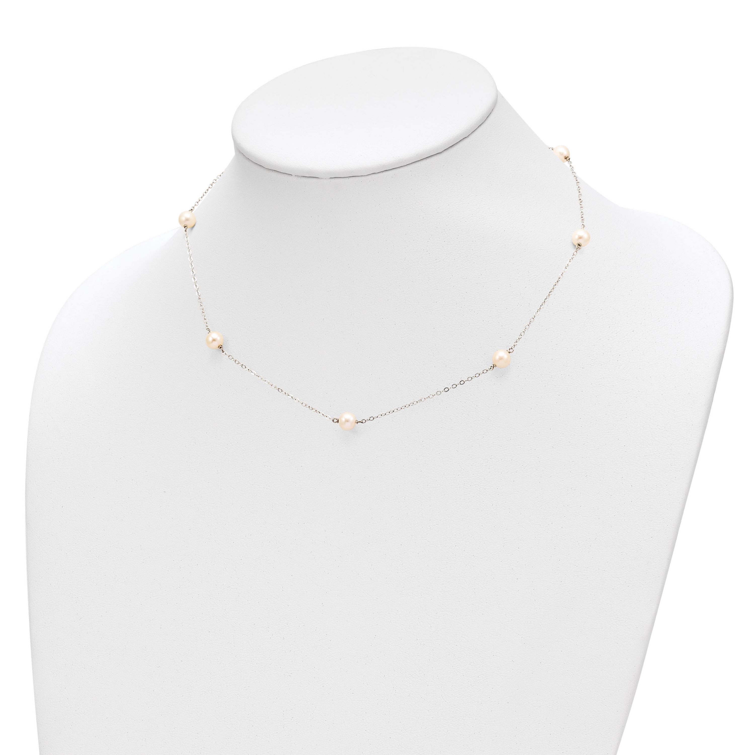 14K White Gold 5-6mm Round White Freshwater Cultured Pearl 7 Station Necklace