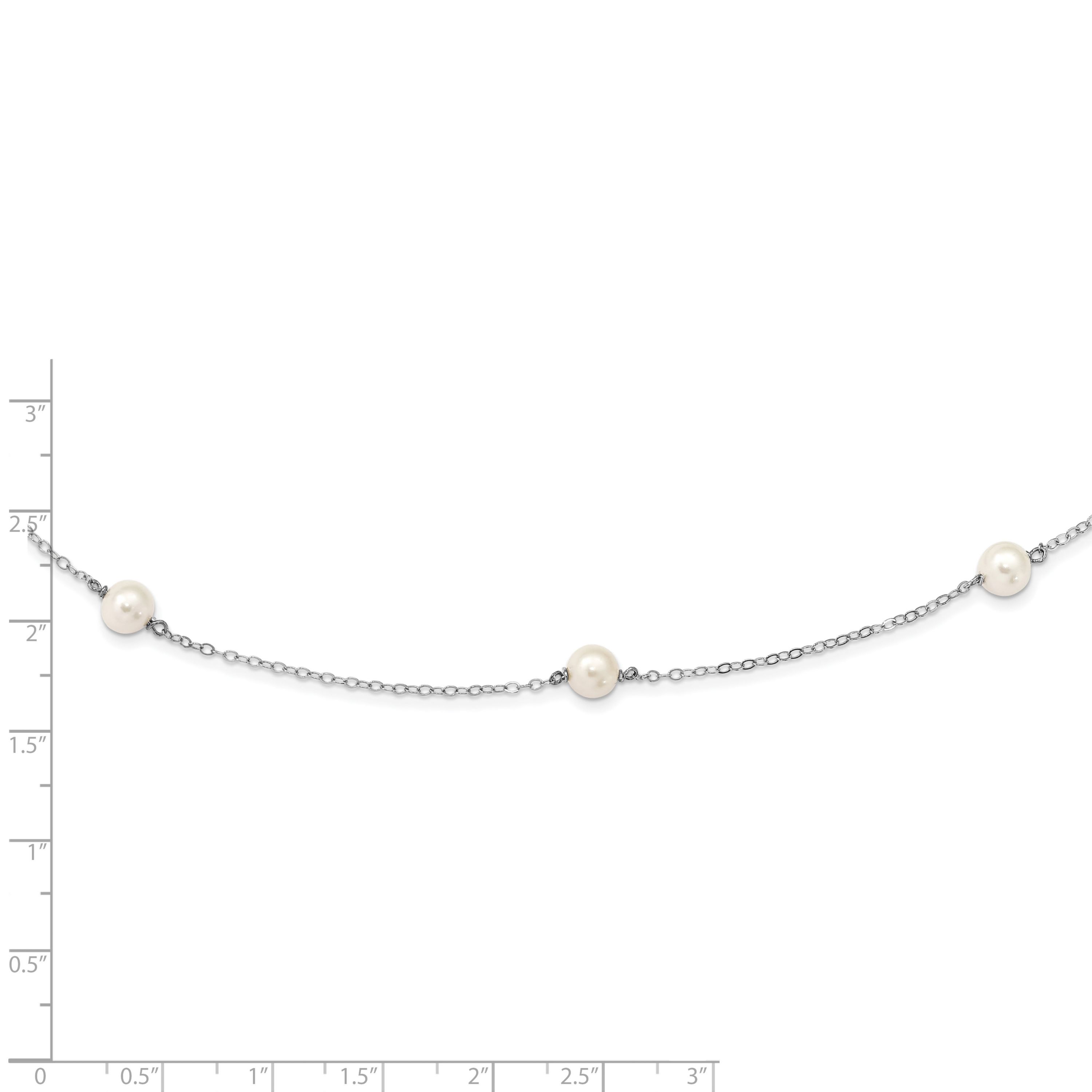 14K White Gold 5-6mm Round White Freshwater Cultured Pearl 7 Station Necklace