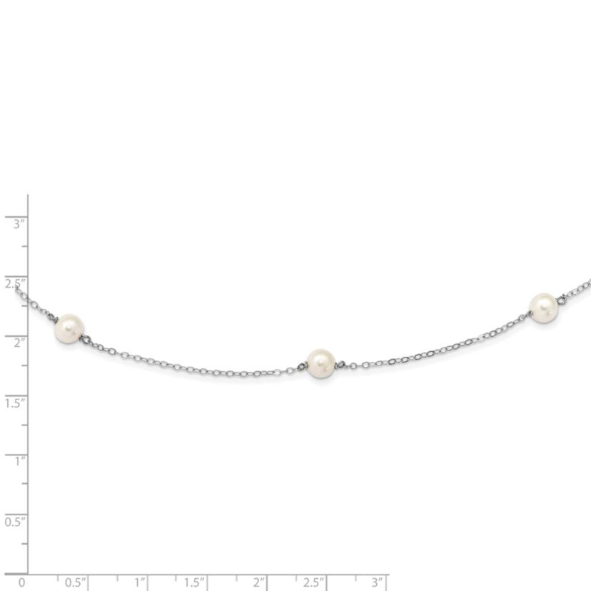 14K White Gold 5-6mm Round White Freshwater Cultured Pearl 7 Station Necklace