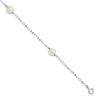 Belk & Co 14K White Gold 5-6mm Round White Freshwater Cultured Pearl 3 Station Bracelet