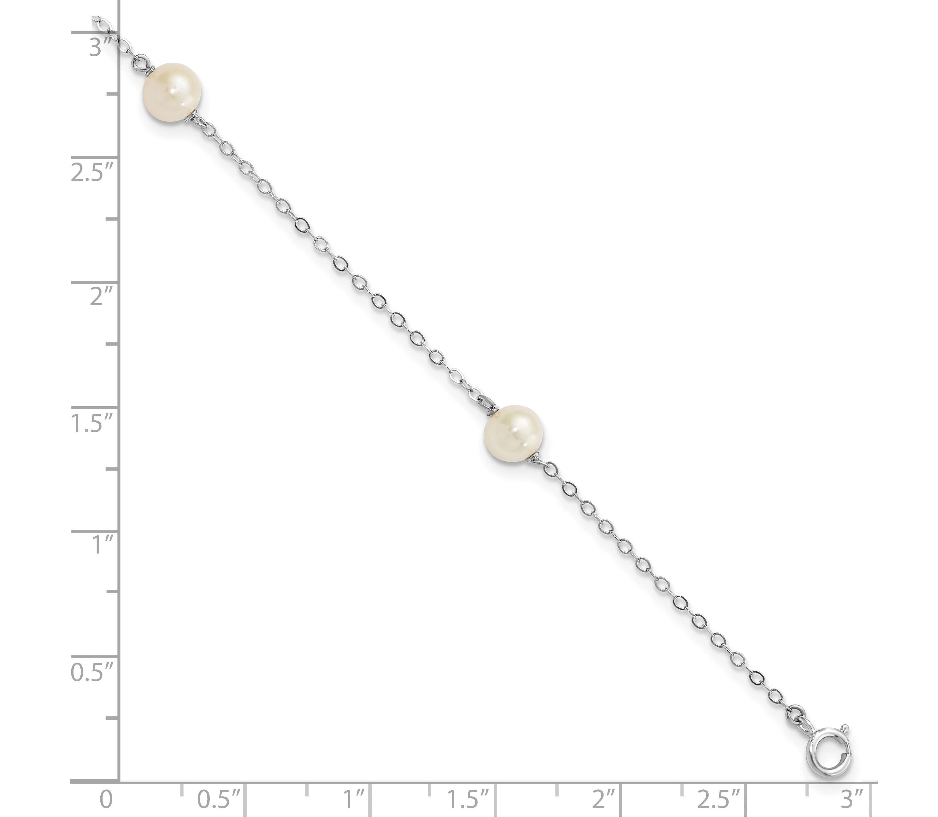 14K White Gold 5-6mm Round White Freshwater Cultured Pearl 3 Station Bracelet
