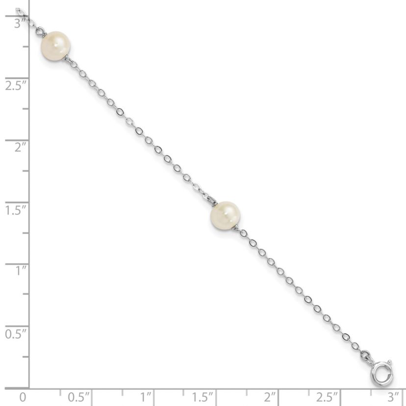 14K White Gold 5-6mm Round White Freshwater Cultured Pearl 3 Station Bracelet
