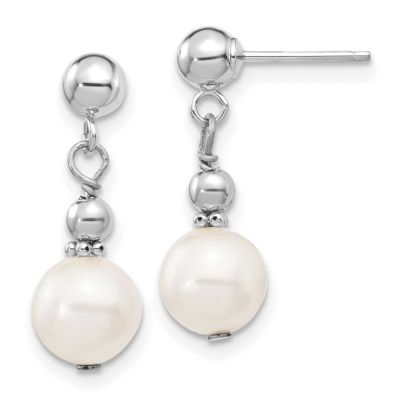 Belk & Co 14K White Gold 7-8mm White Semi-round Freshwater Cultured Pearl Dangle Post Earrings