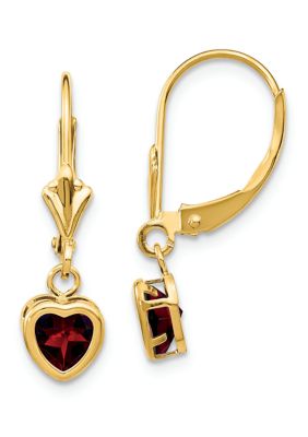 Belk & Co 1.1 ct. t.w. Garnet 5mm Heart Earrings in 14K Yellow Gold, Red