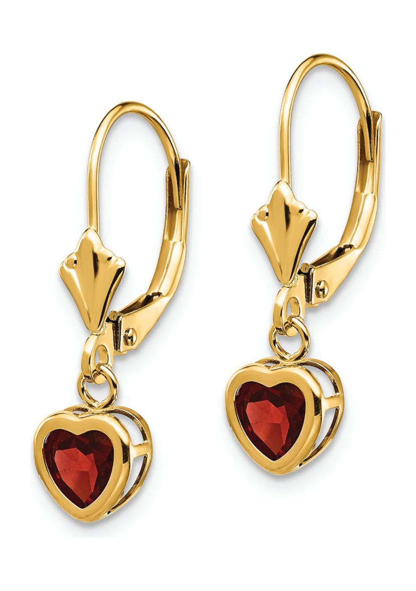 1.1 ct. t.w. Garnet 5mm Heart Earrings in 14K Yellow Gold