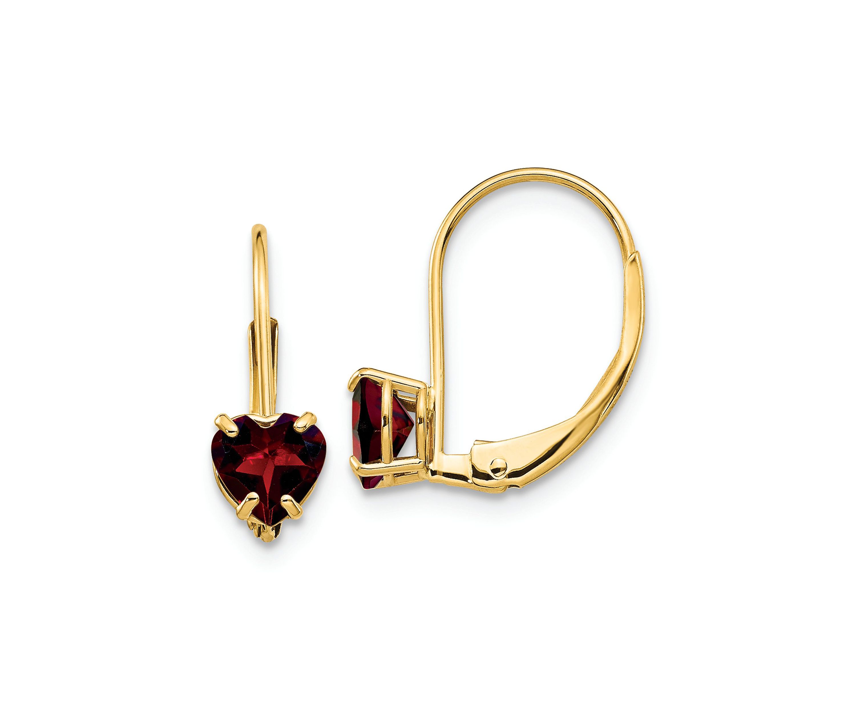 1.1 ct. t.w. Garnet 5mm Heart Leverback Earrings in 14K Yellow Gold
