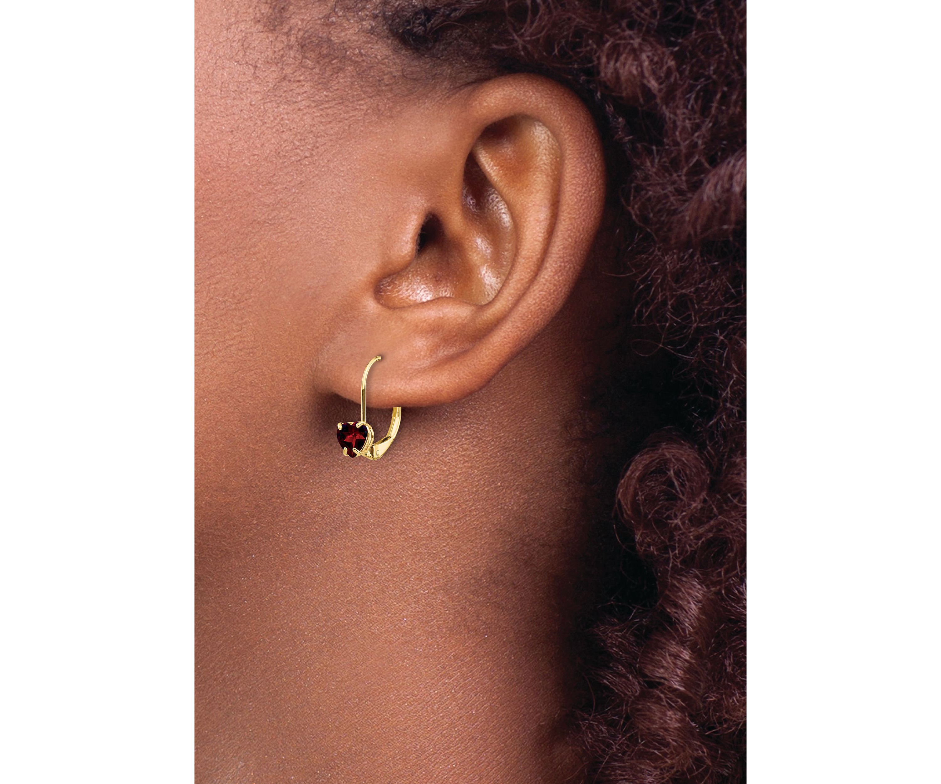 1.1 ct. t.w. Garnet 5mm Heart Leverback Earrings in 14K Yellow Gold